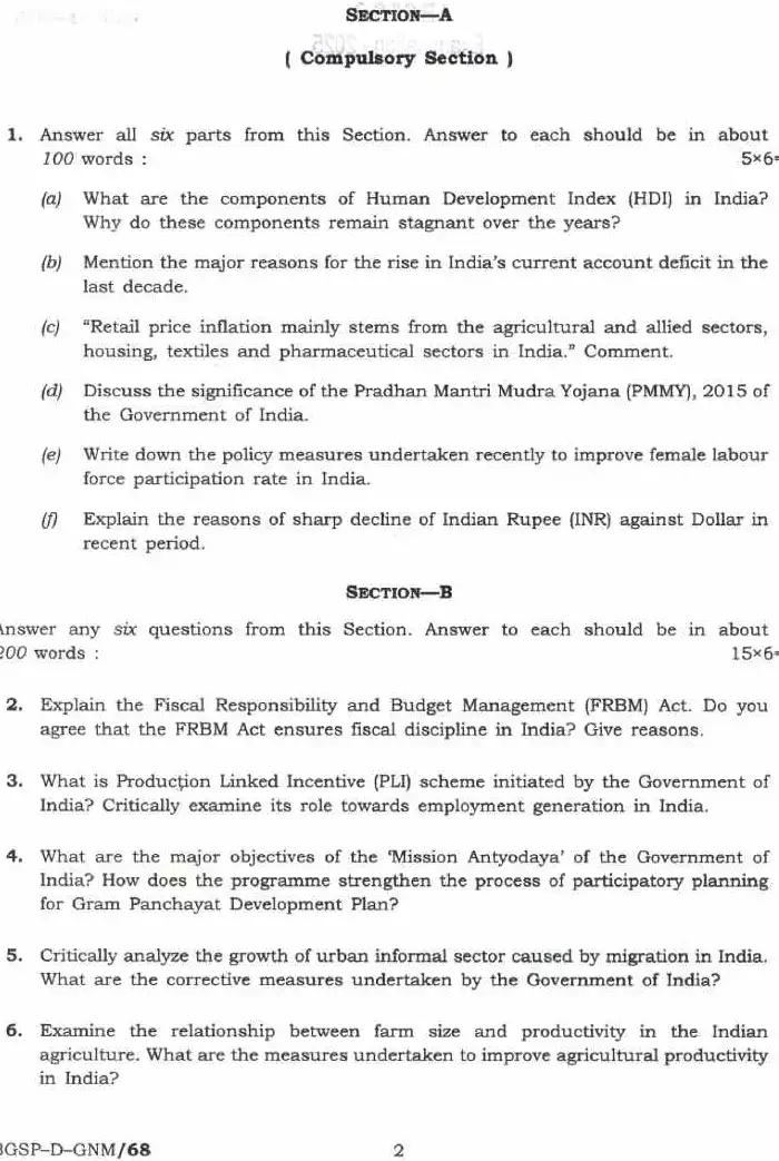 IES ISS 2025 Indian Economics question paper page 1 instructions scan PDF download UPSC exam