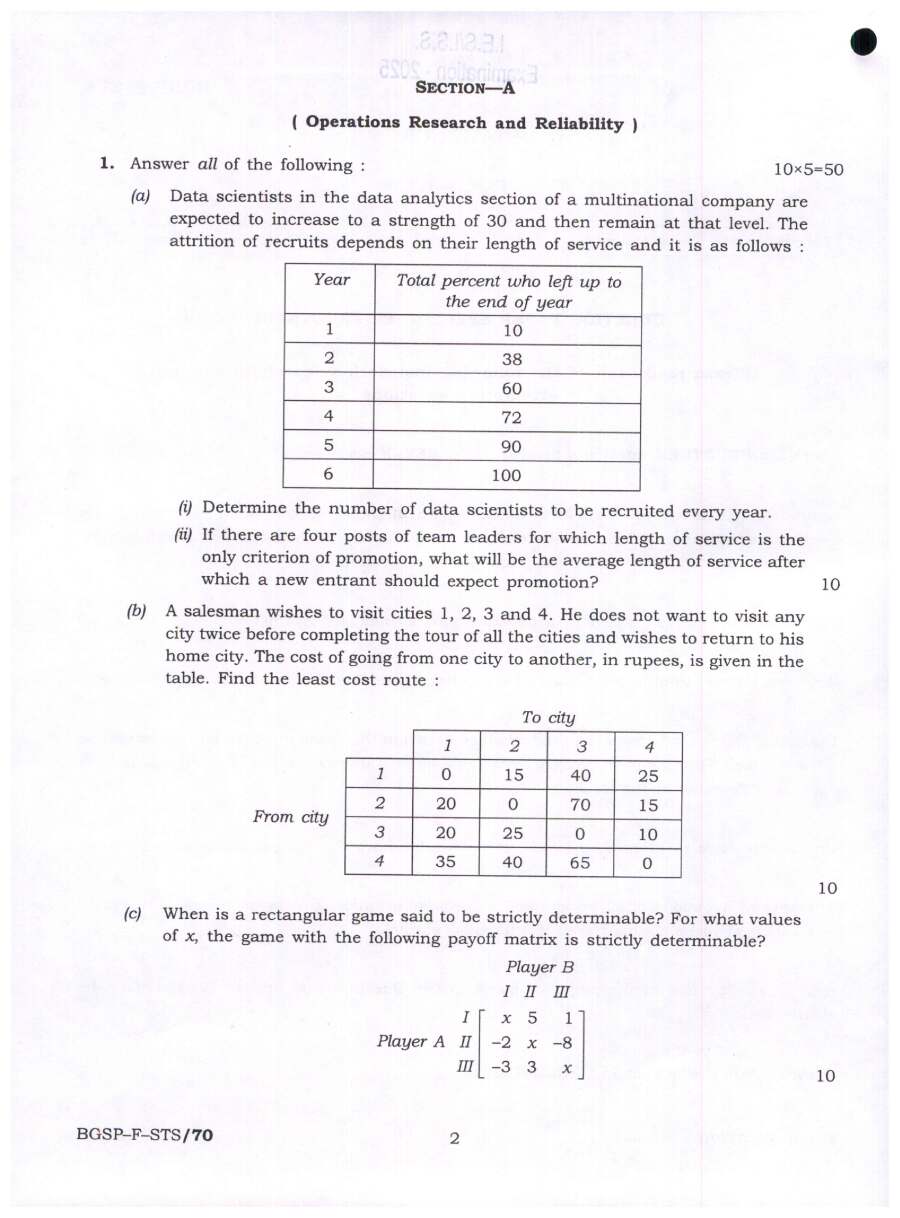 Indian Economic Service - Indian Statistical Service Examination 2025 — IV Question Paper PDF Download — page 1 instructions scan PDF download