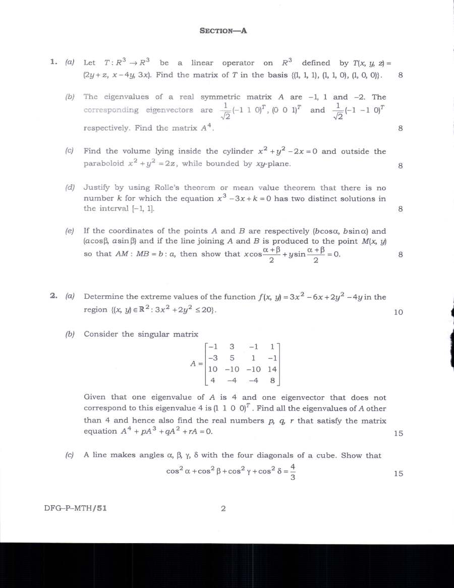Indian Forest Service 2019 Mathematics Paper-I question paper page 1 instructions scan PDF download UPSC IFS Main Exam