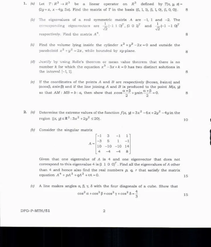 Indian Forest Service 2019 Mathematics Paper-I question paper page 1 instructions scan PDF download UPSC IFS Main Exam