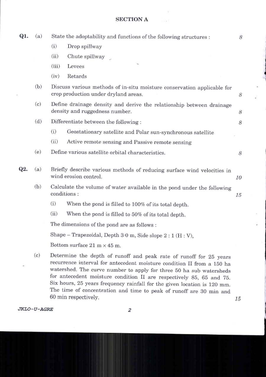 Indian Forest Service 2020 Agricultural Engineering Paper I question paper page 1 instructions scan PDF download UPSC IFS Main Exam