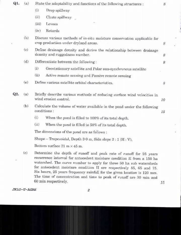 Indian Forest Service 2020 Agricultural Engineering Paper I question paper page 1 instructions scan PDF download UPSC IFS Main Exam