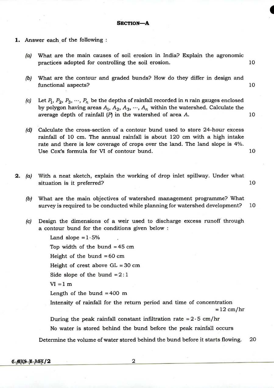 Indian Forest Service 2016 Agricultural Engineering Paper-I question paper page 1 instructions scan PDF download UPSC IFS