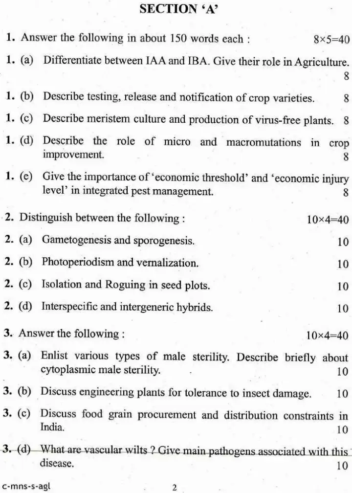 Indian Forest Service 2016 Agriculture Paper II question paper page 1 instructions scan PDF download UPSC IFS exam