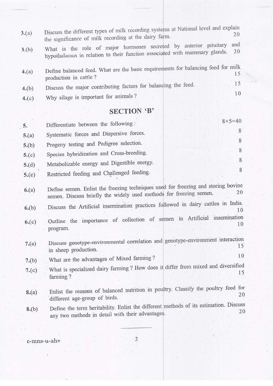 Indian Forest Service 2016 Animal Husbandry and Veterinary Science Paper I question paper page 1 instructions scan PDF download