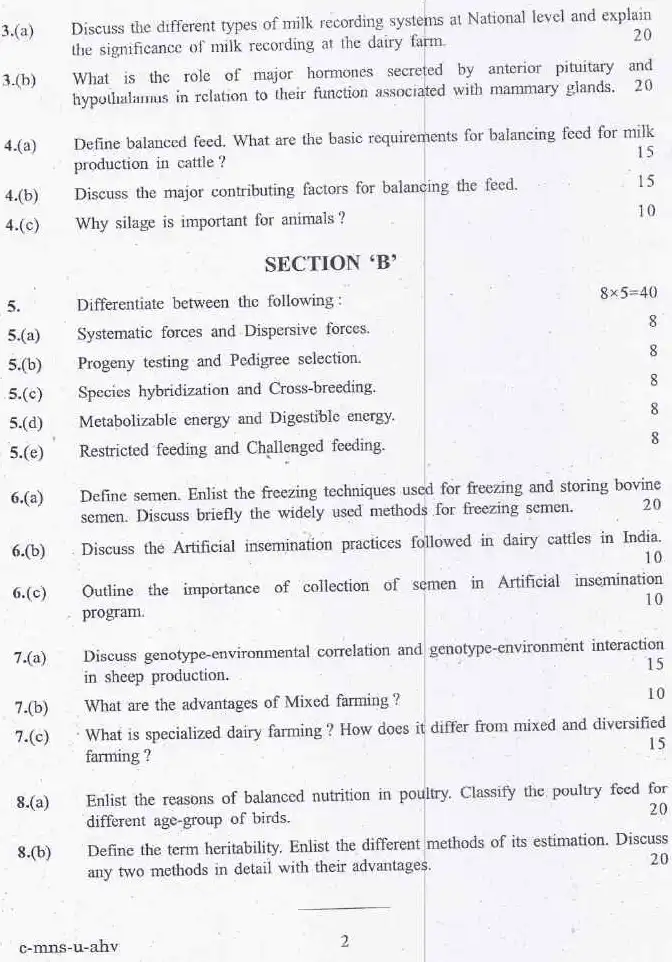 Indian Forest Service 2016 Animal Husbandry and Veterinary Science Paper I question paper page 1 instructions scan PDF download