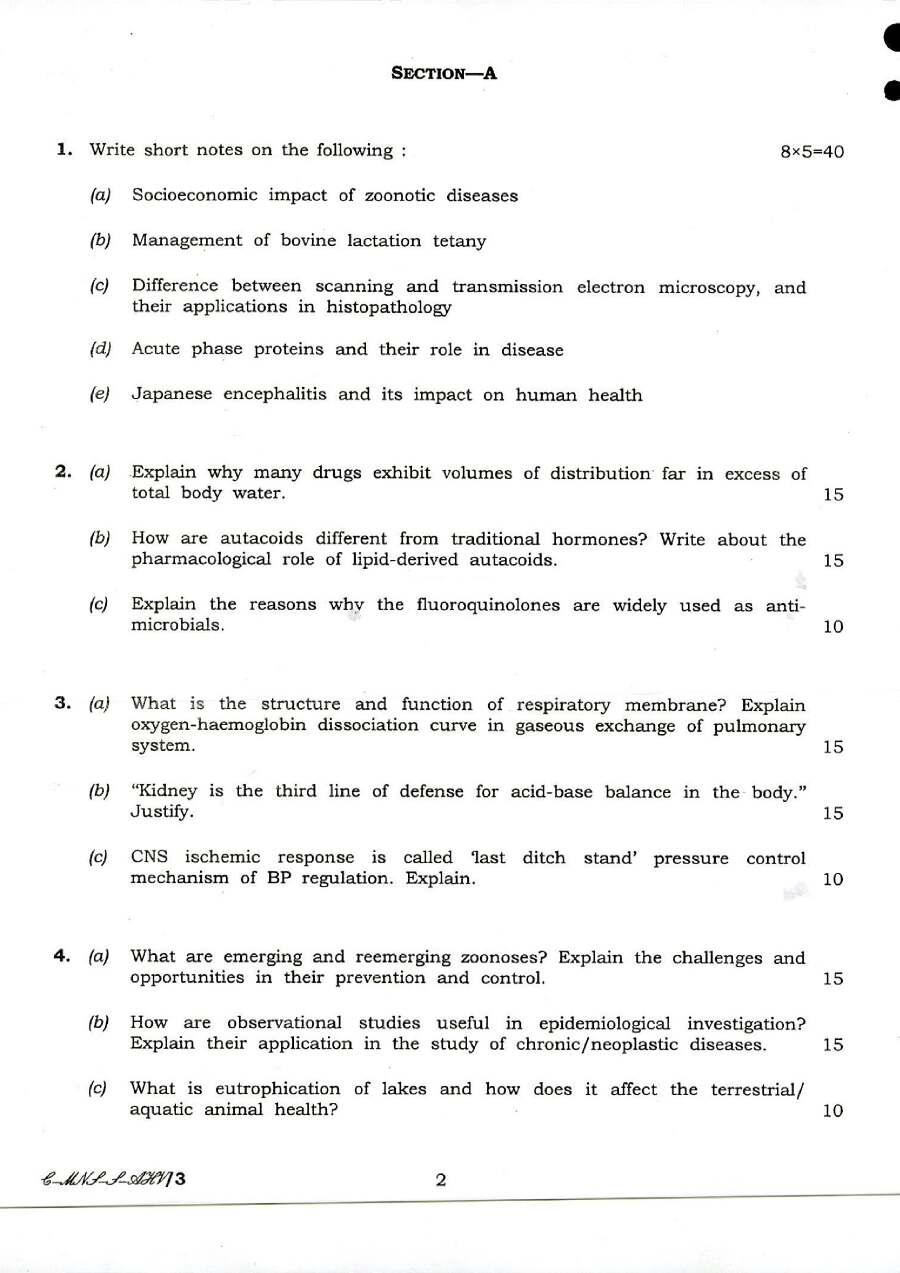 Indian Forest Service 2016 Animal Husbandry and Veterinary Science Paper II question paper page 1 instructions scan PDF download UPSC