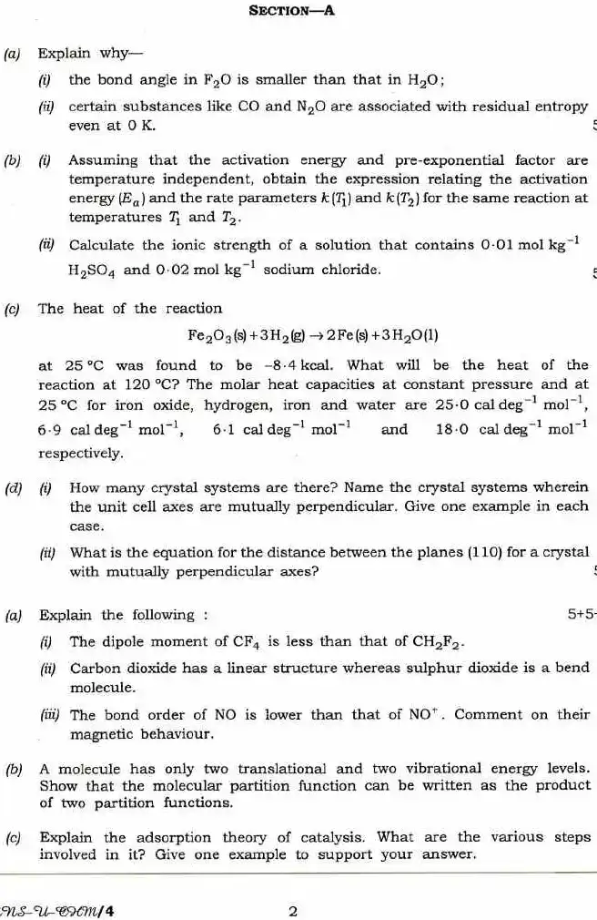 Indian Forest Service Exam 2016 Chemistry Paper I question paper page 1 instructions scan PDF download
