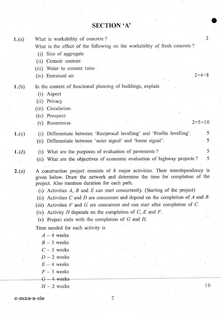 Indian Forest Service Exam 2016 Civil Engineering Paper II question paper page 1 instructions scan PDF download UPSC IFS