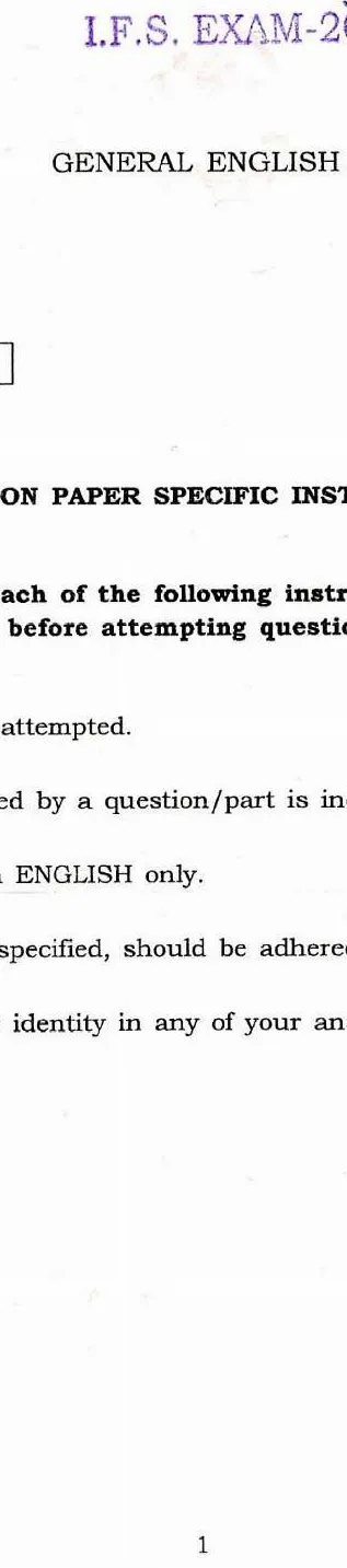 UPSC Indian Forest Service 2016 General English question paper page 1 instructions scan PDF download