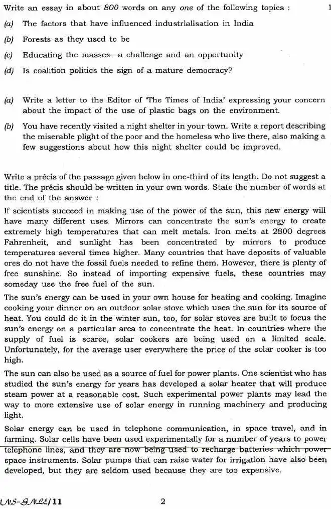UPSC Indian Forest Service 2016 General English question paper page 1 instructions scan PDF download