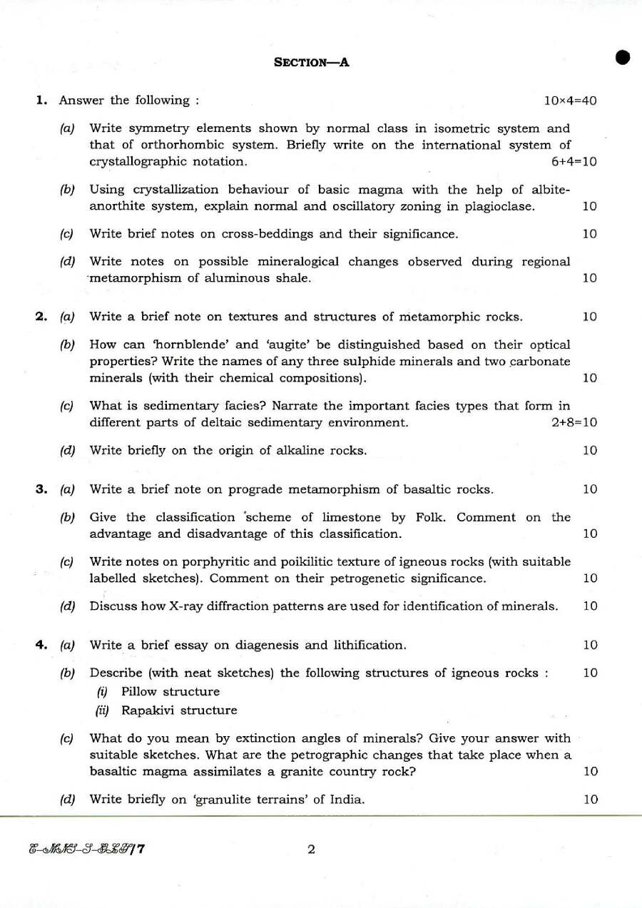 Indian Forest Service Exam 2016 Geology Paper II question paper page 1 instructions and header scan PDF download