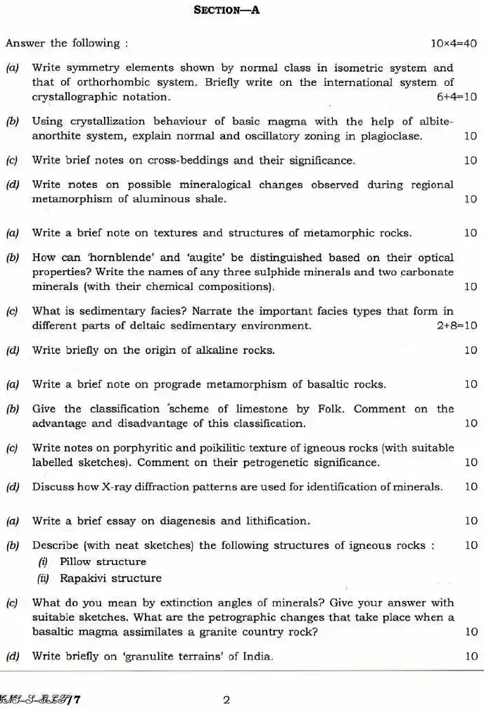 Indian Forest Service Exam 2016 Geology Paper II question paper page 1 instructions and header scan PDF download