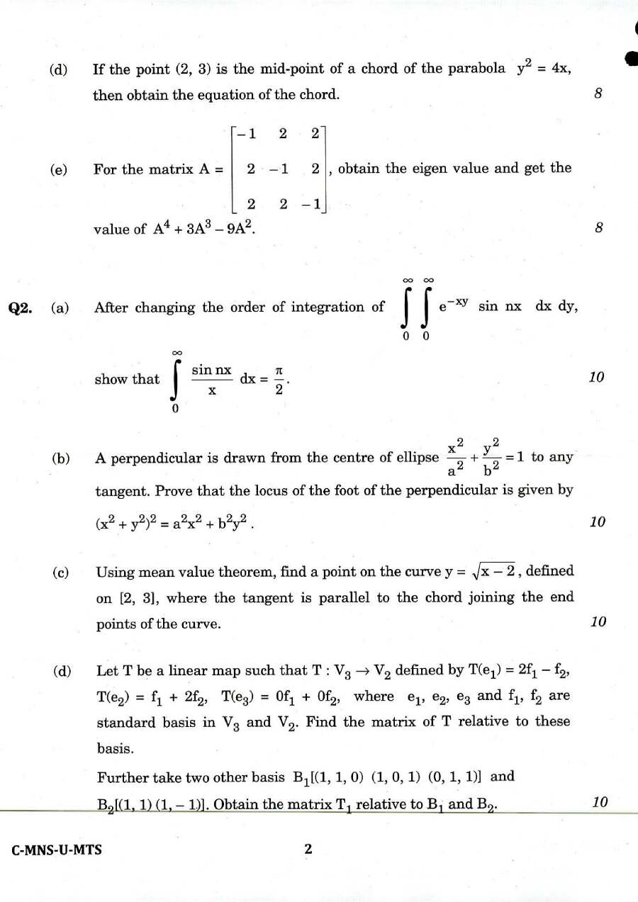 Indian Forest Service Exam 2016 Mathematics Paper I question paper page 1 instructions and header scan PDF download