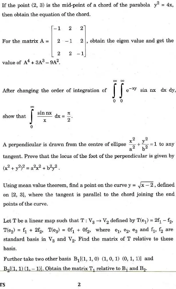Indian Forest Service Exam 2016 Mathematics Paper I question paper page 1 instructions and header scan PDF download