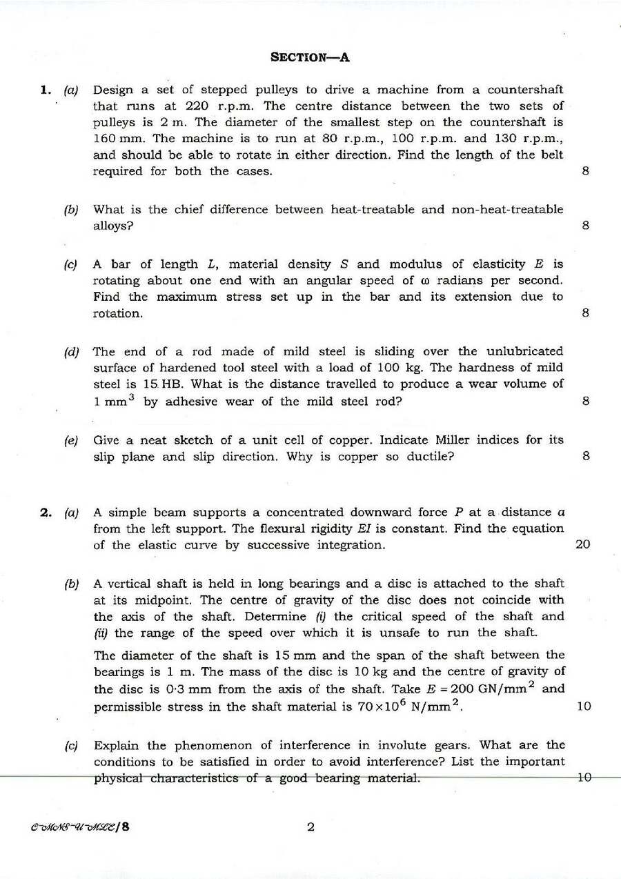 Indian Forest Service 2016 Mechanical Engineering Paper I question paper page 1 instructions scan PDF download UPSC