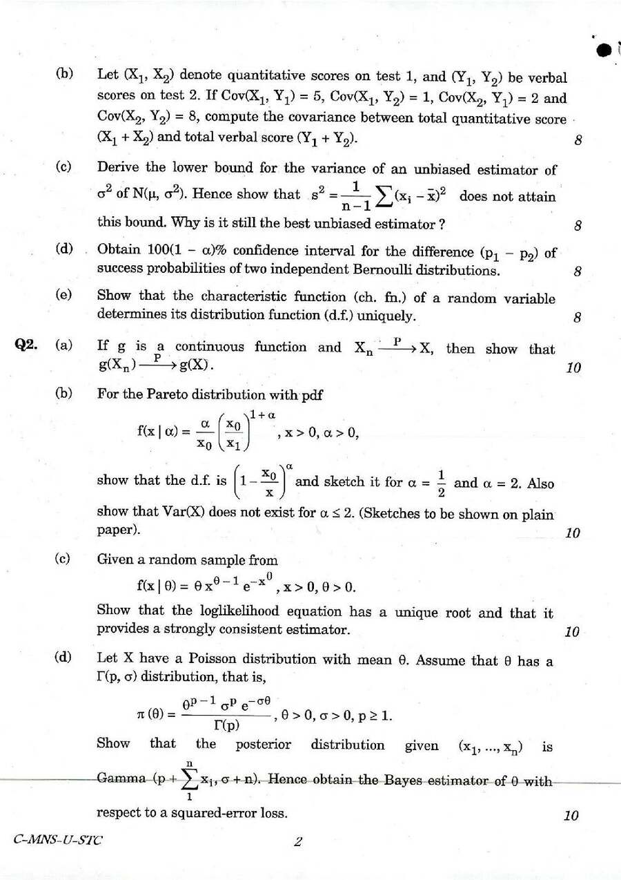 Indian Forest Service Exam 2016 Statistics Paper I question paper page 1 instructions scan PDF download