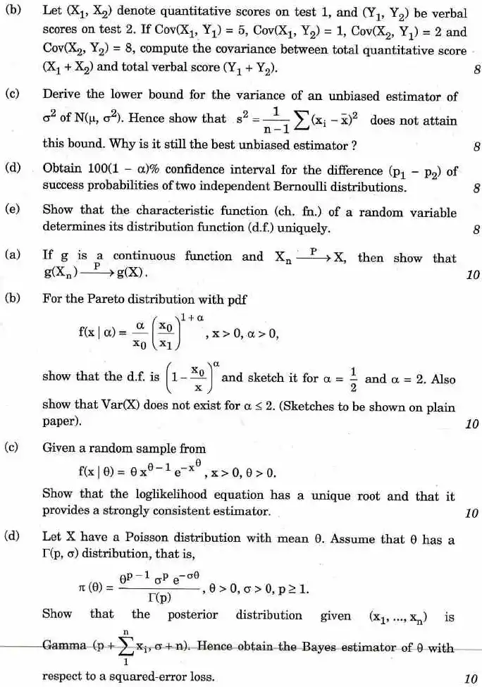 Indian Forest Service Exam 2016 Statistics Paper I question paper page 1 instructions scan PDF download