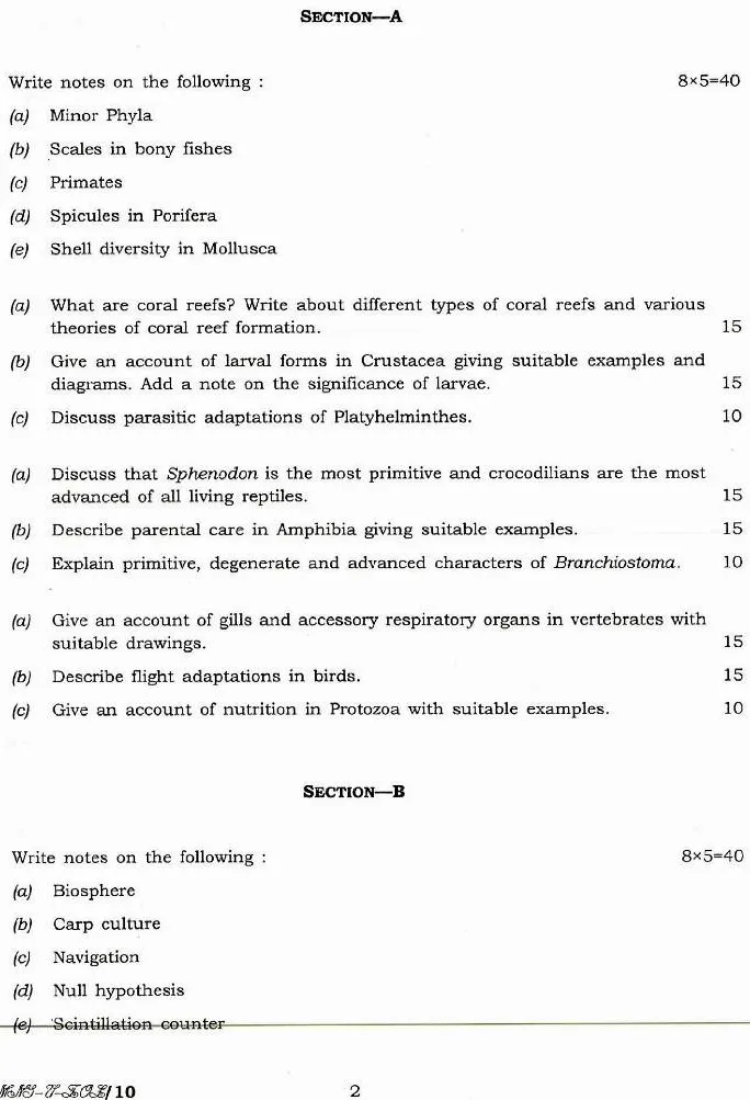 Indian Forest Service 2016 Zoology Paper-I question paper page 1 instructions scan PDF download UPSC