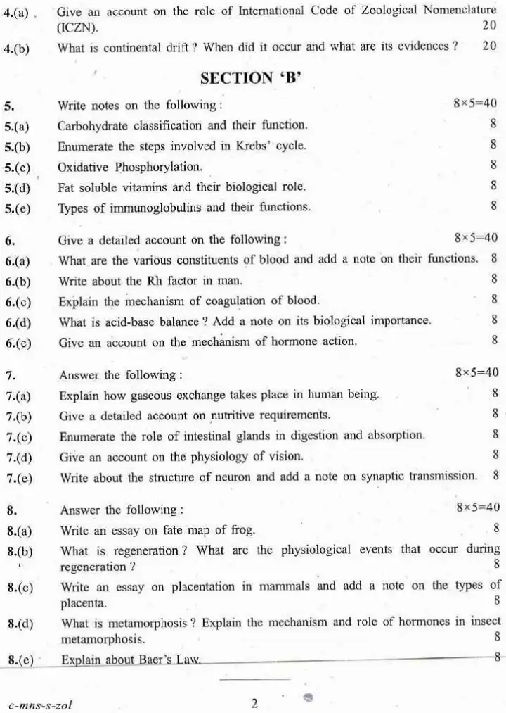 Indian Forest Service Exam 2016 Zoology Paper II question paper page 1 instructions and header scan PDF download