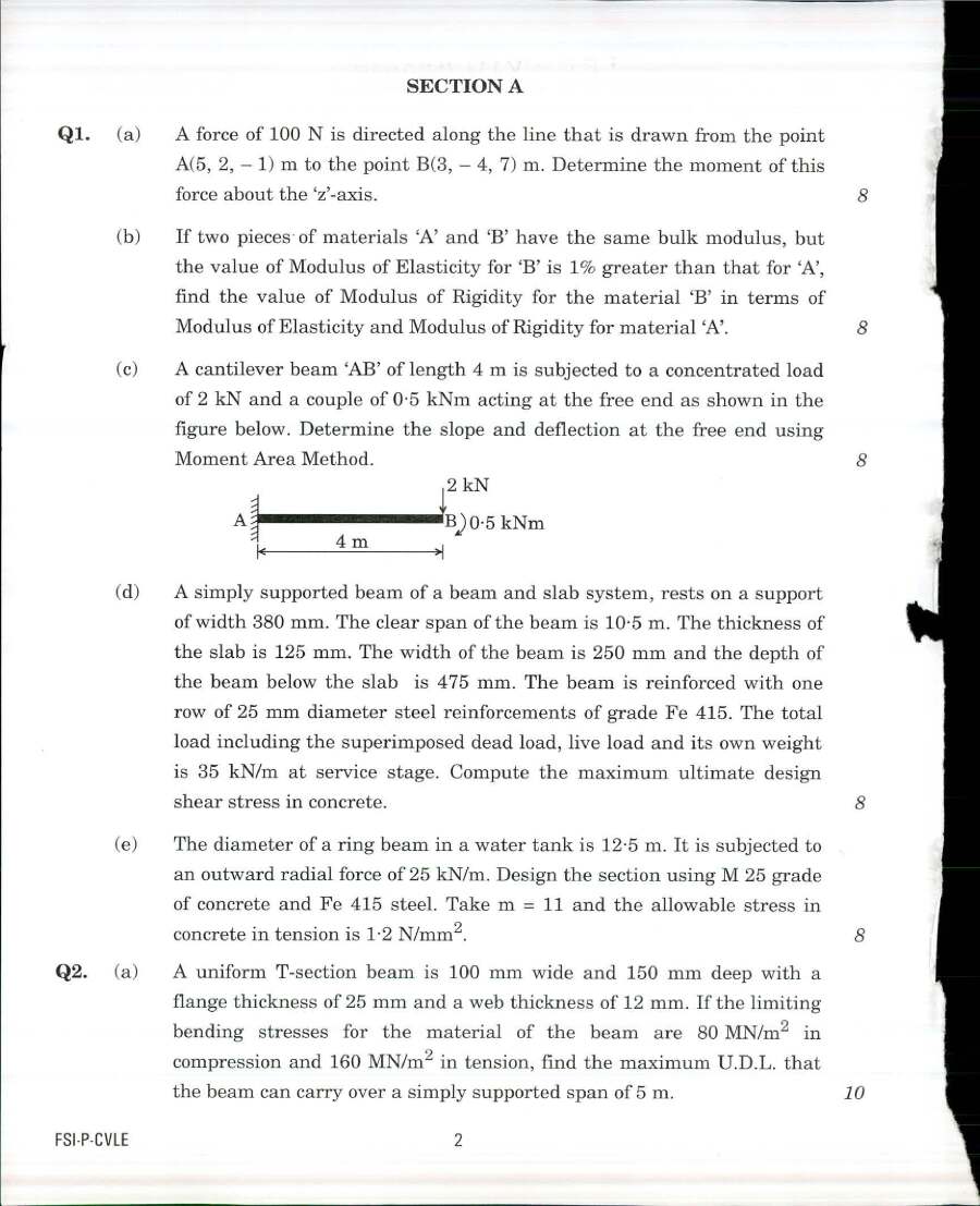 Indian Forest Service Main 2017 Civil Engineering Paper I question paper page 1 scan PDF download, showing exam instructions and header.