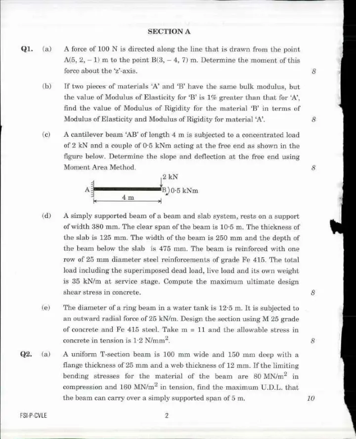 Indian Forest Service Main 2017 Civil Engineering Paper I question paper page 1 scan PDF download, showing exam instructions and header.