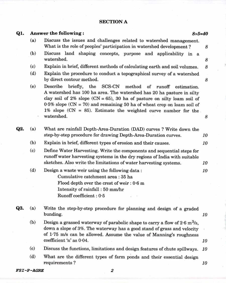 Indian Forest Service 2017 Agricultural Engineering Paper I PDF — page 1 instructions scan PDF download