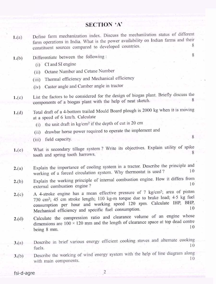 Indian Forest Service Main 2017 Agricultural Engineering Paper II question paper page 1 scan PDF download. UPSC IFS exam instructions and header.