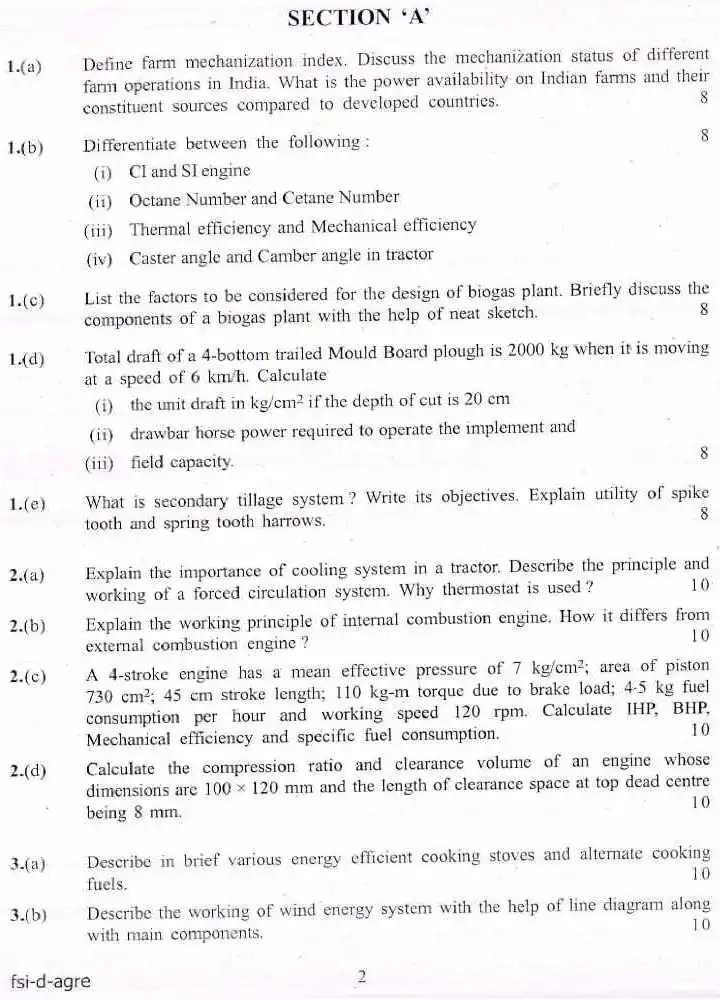 Indian Forest Service Main 2017 Agricultural Engineering Paper II question paper page 1 scan PDF download. UPSC IFS exam instructions and header.