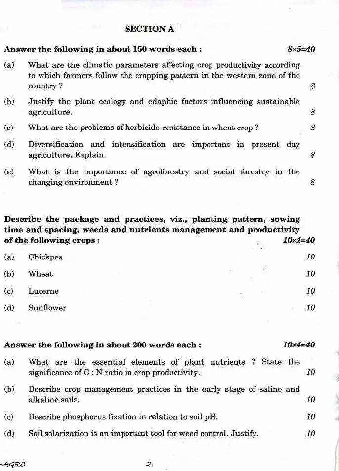 Indian Forest Service 2017 Agriculture Paper I question paper page 1 instructions scan PDF download UPSC IFS Main Exam