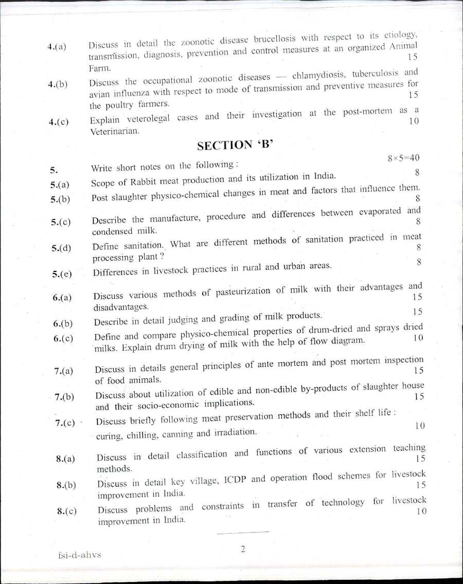 Indian Forest Service Main 2017 Animal Husbandry and Veterinary Science Paper II question paper page 1 scan, showing exam instructions and header details. PDF download.