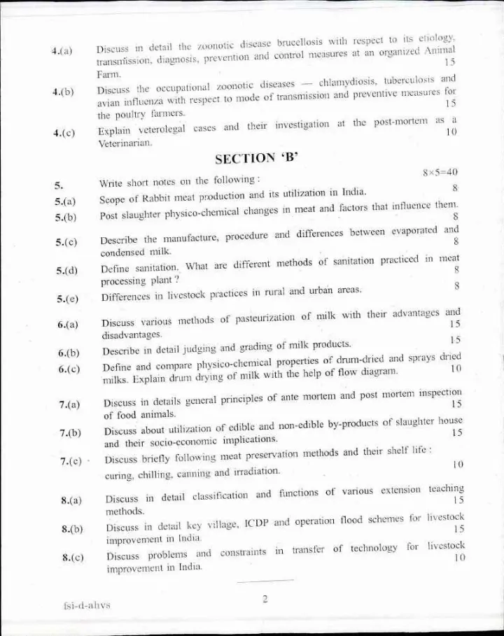 Indian Forest Service Main 2017 Animal Husbandry and Veterinary Science Paper II question paper page 1 scan, showing exam instructions and header details. PDF download.