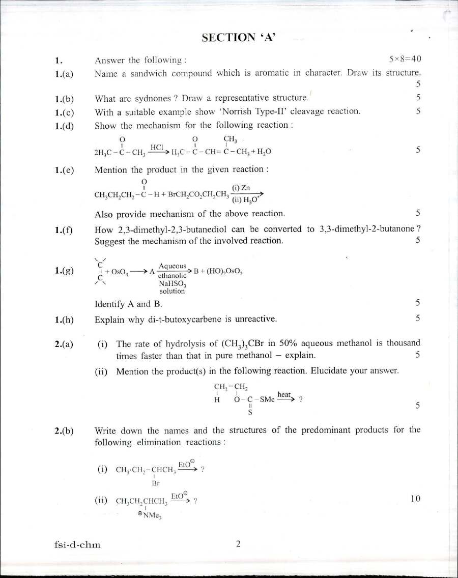 Indian Forest Service Main 2017 Chemistry Paper II question paper page 1 instructions scan PDF download UPSC