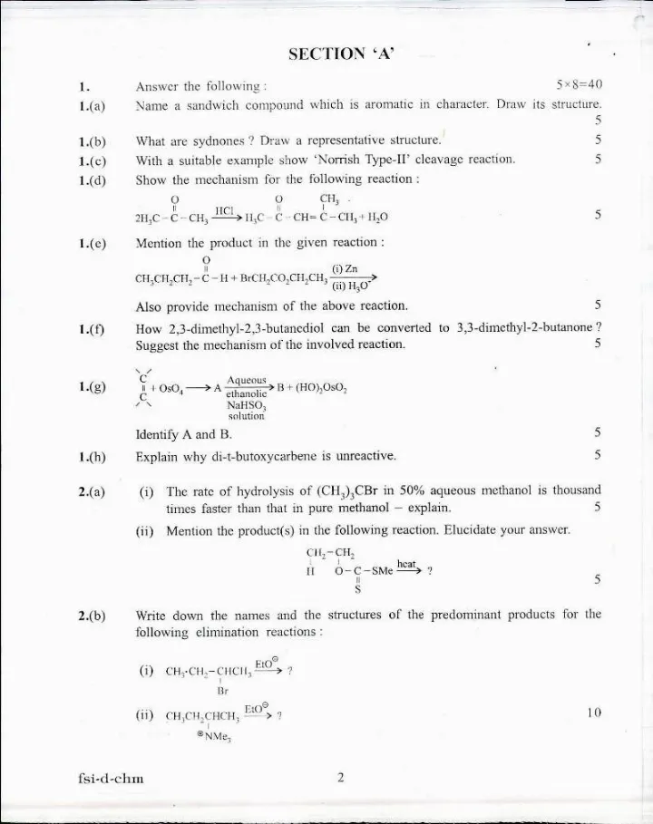 Indian Forest Service Main 2017 Chemistry Paper II question paper page 1 instructions scan PDF download UPSC