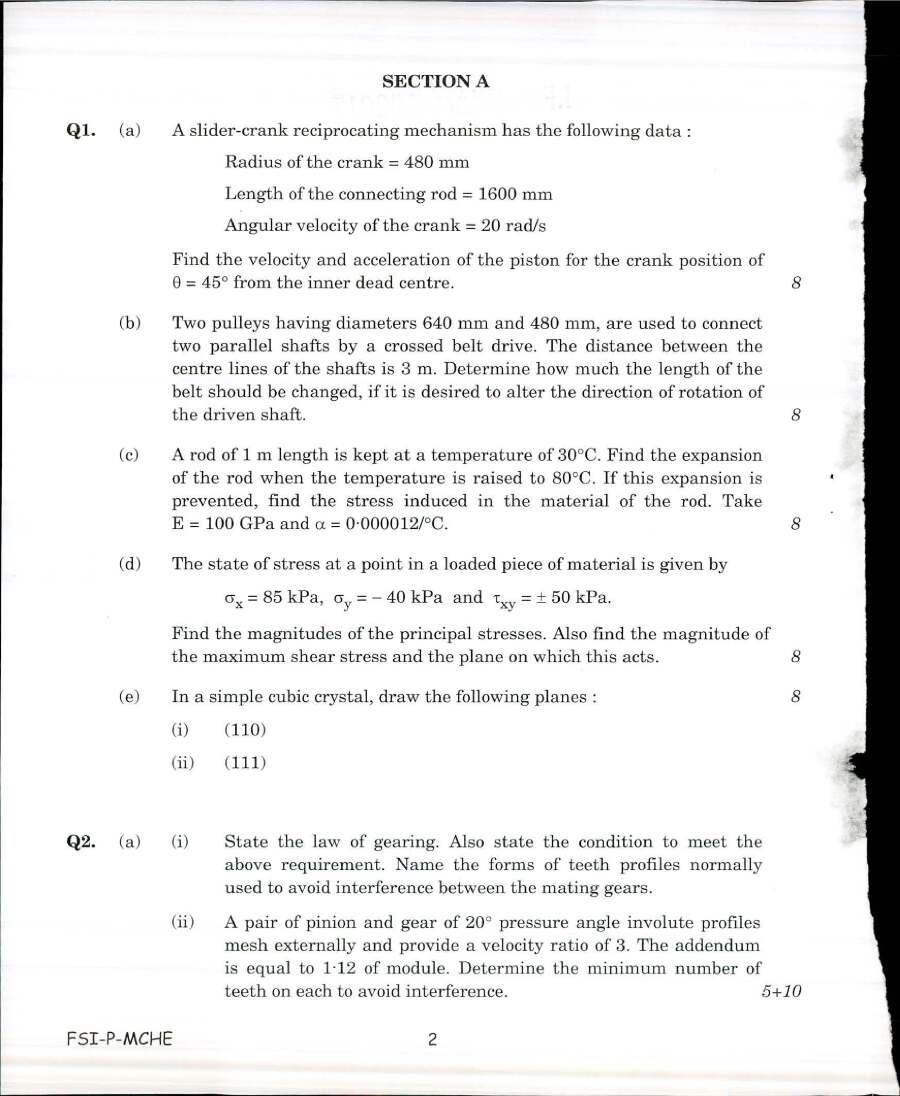 Indian Forest Service (Main) Examination 2017 Mechanical Engineering Paper I question paper page 1 scan showing exam name, subject, time, marks, and instructions. UPSC IFS exam PDF download.