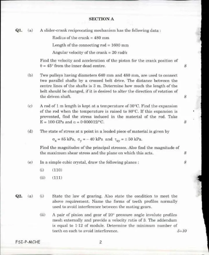 Indian Forest Service (Main) Examination 2017 Mechanical Engineering Paper I question paper page 1 scan showing exam name, subject, time, marks, and instructions. UPSC IFS exam PDF download.