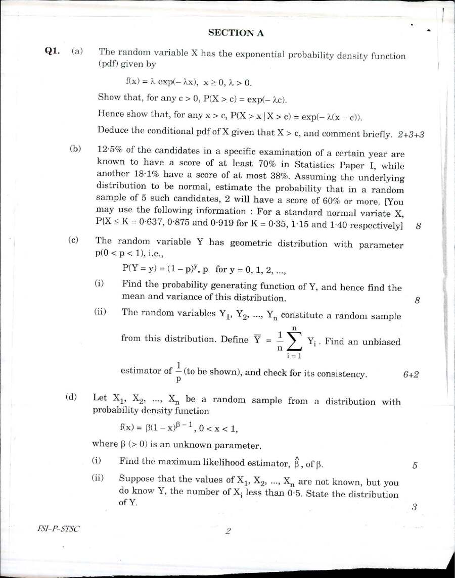 Indian Forest Service Main 2017 Statistics Paper I question paper page 1 instructions scan PDF download UPSC