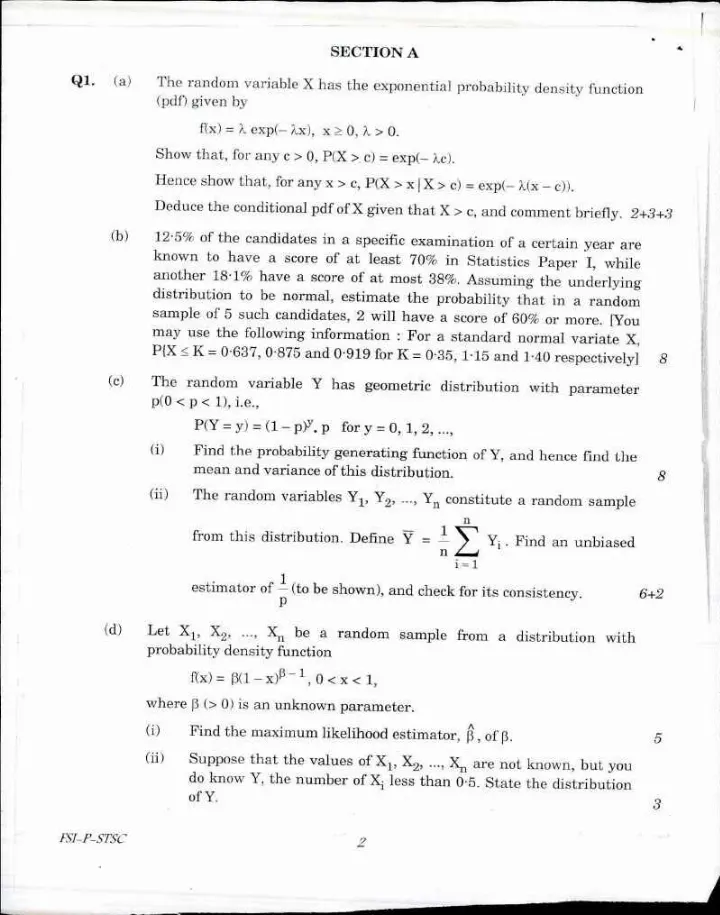Indian Forest Service Main 2017 Statistics Paper I question paper page 1 instructions scan PDF download UPSC