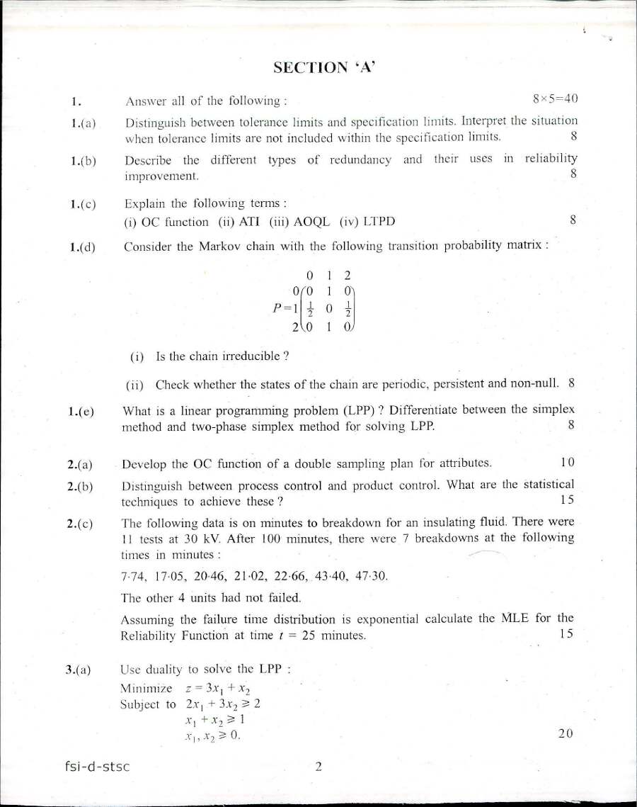 IFS Main 2017 Statistics Paper II question paper page 1 instructions scan PDF download UPSC Indian Forest Service previous year paper