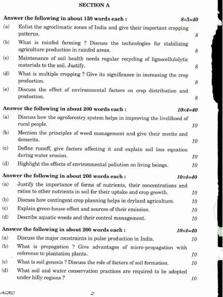 Indian Forest Service (Main) Examination 2018 Agriculture Paper I question paper page 1 scan, showing exam name, marks, time, and instructions. PDF download available.