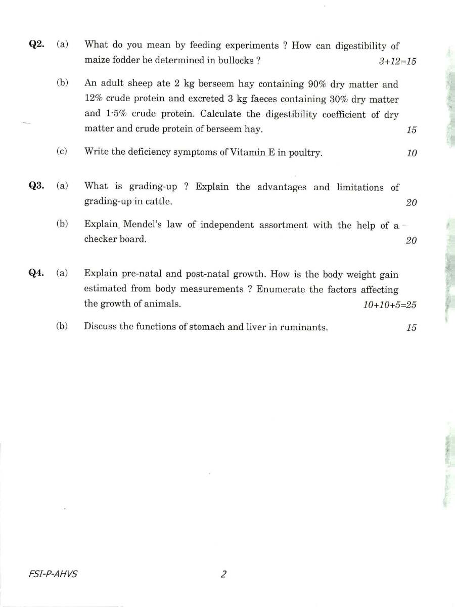 Indian Forest Service 2018 Main Exam Animal Husbandry and Veterinary Science Paper I page 1 instructions scan PDF download