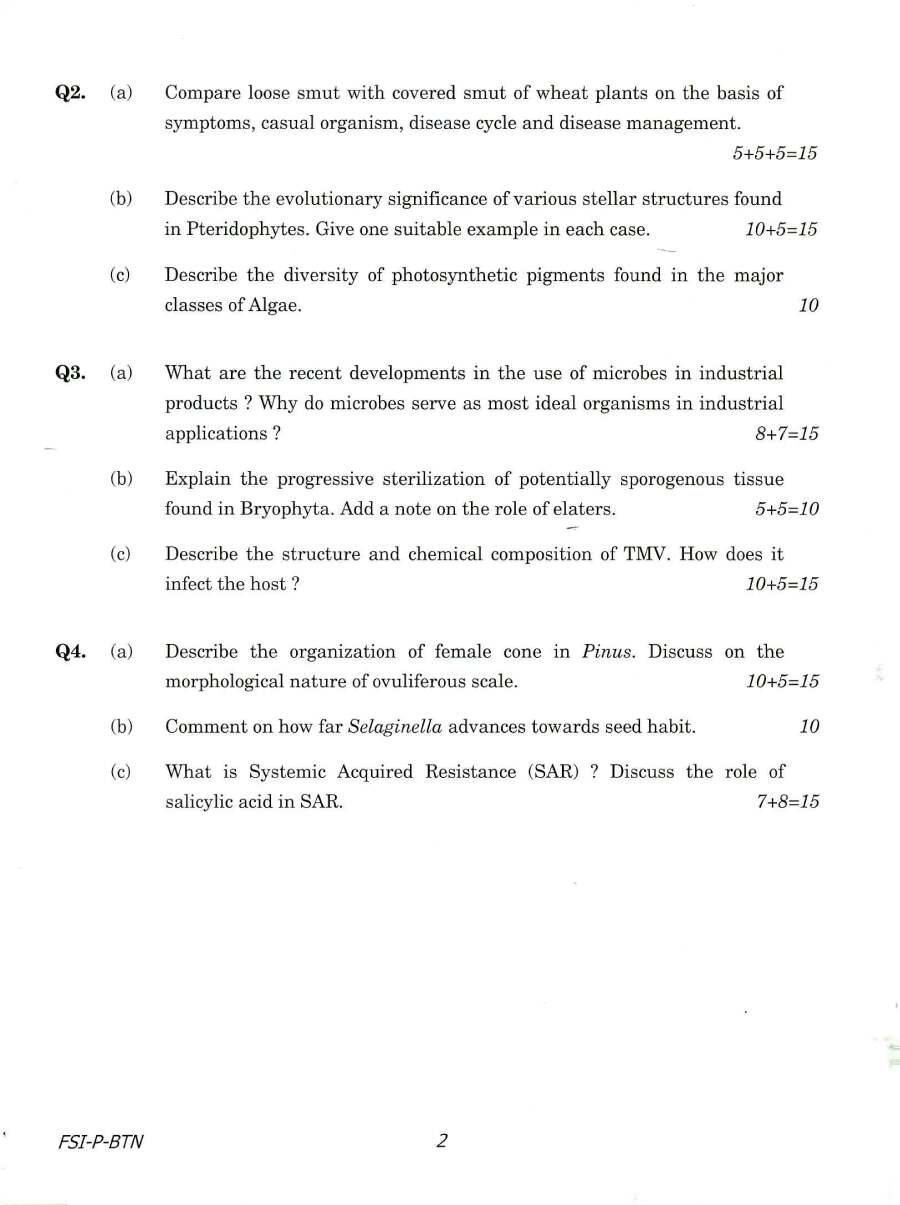 Indian Forest Service Main 2018 Botany Paper I question paper page 1 instructions scan PDF download UPSC IFS exam