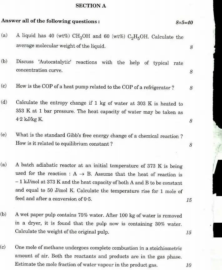 Indian Forest Service 2018 Main Examination Chemical Engineering Paper II question paper page 1 instructions scan PDF download