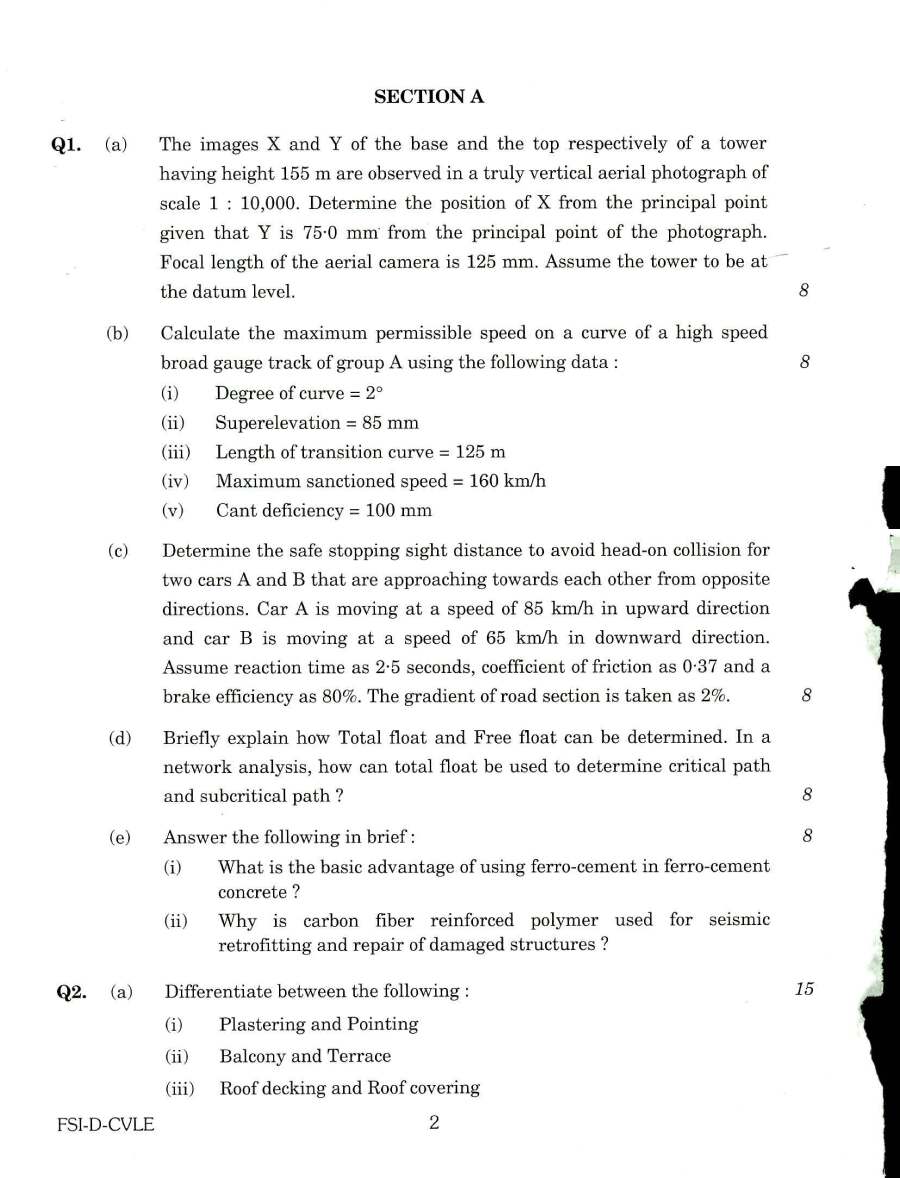 Indian Forest Service Main 2018 Civil Engineering Paper II question paper page 1 instructions scan PDF download. UPSC IFS 2018 exam details.