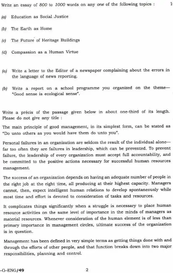 Indian Forest Service Main 2018 General English question paper page 1 scan, showing exam header and specific instructions. UPSC IFS Mains 2018 English paper PDF download.