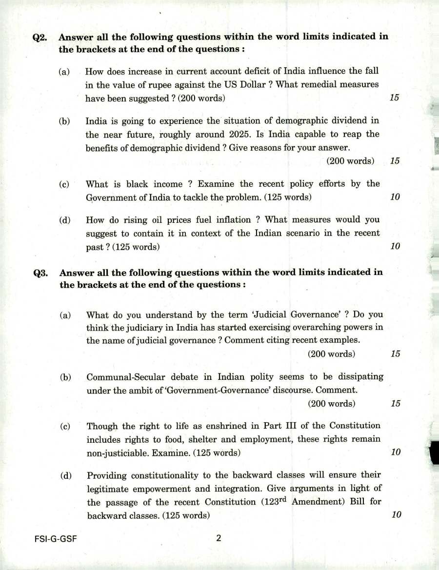 Indian Forest Service Main 2018 General Knowledge question paper page 1 instructions scan PDF download UPSC