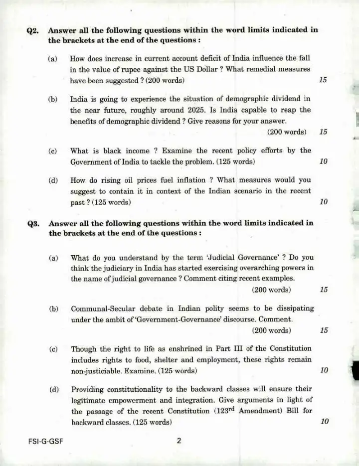 Indian Forest Service Main 2018 General Knowledge question paper page 1 instructions scan PDF download UPSC