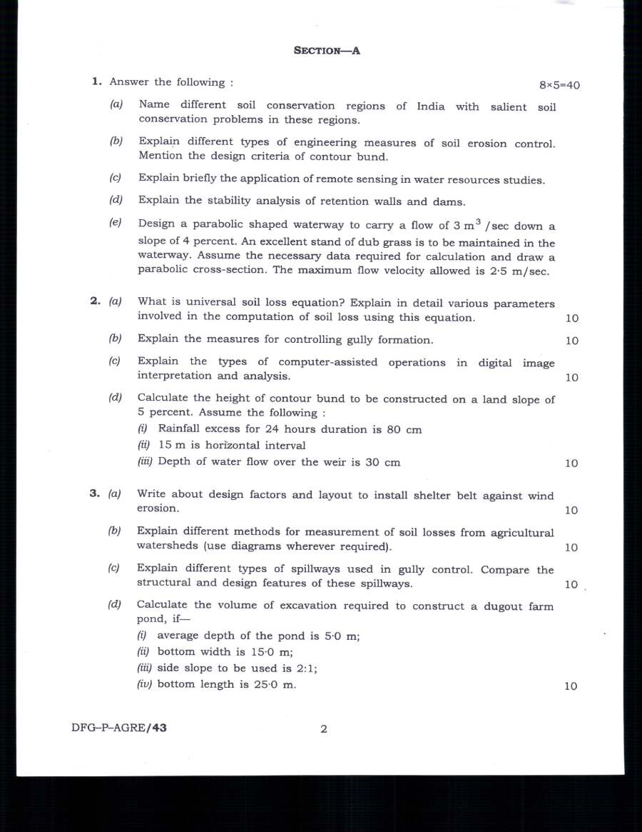 Indian Forest Service 2019 Agricultural Engineering Paper-I question paper page 1 instructions scan PDF download UPSC