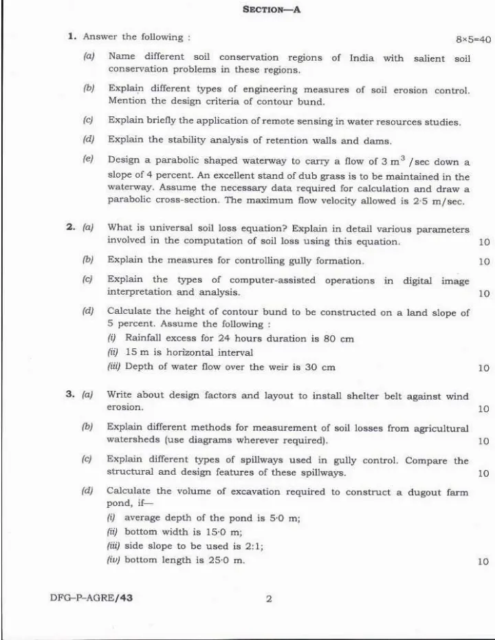 Indian Forest Service 2019 Agricultural Engineering Paper-I question paper page 1 instructions scan PDF download UPSC