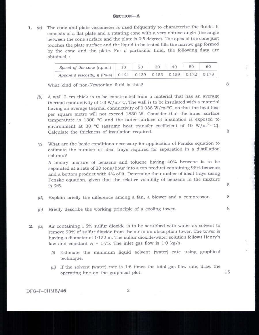 Indian Forest Service Main 2019 Chemical Engineering Paper I page 1 instructions scan PDF download UPSC